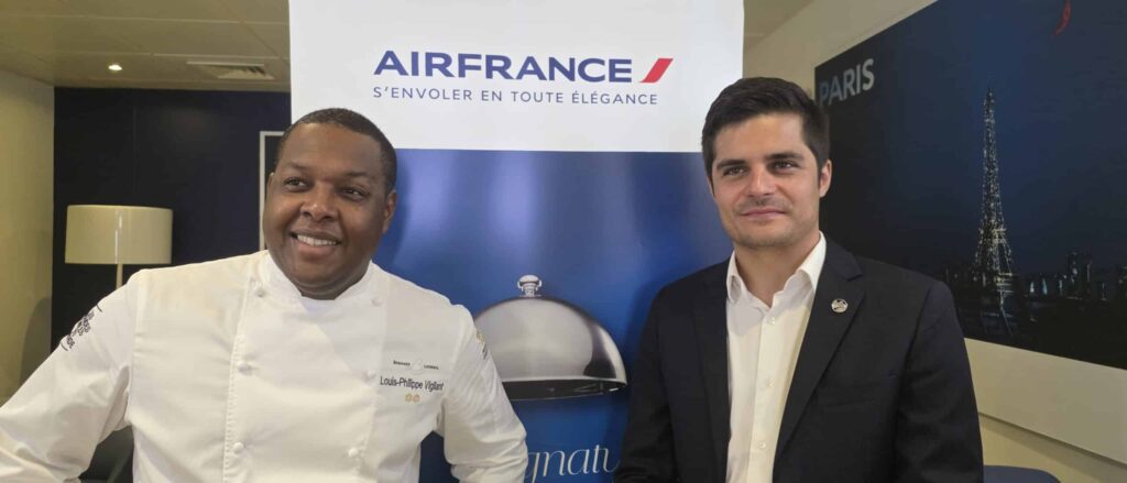 Louis-Philippe Vigilant and Jérémy Baumann at the presentation of Air France’s new menu